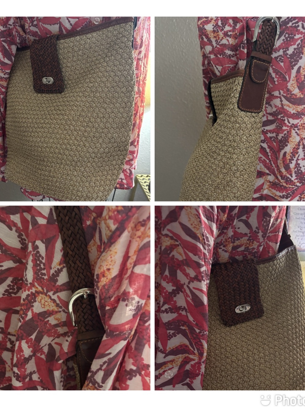 Eric Javits Beige Woven Hobo with Brown Trim and Braided Strap